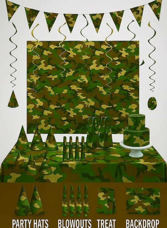 أوجامي مجموعة لوازم حفلات مموهة، قبعات حفلات أعياد الميلاد المموهة، أكياس هدايا منفوخة، 14 دوامة، 2 لافتة راية، خلفية واحدة، مثالية لحفلات توديع العزوبية المموهة، الجيش، القوات المسلحة، حفلات الصيد - Image 5