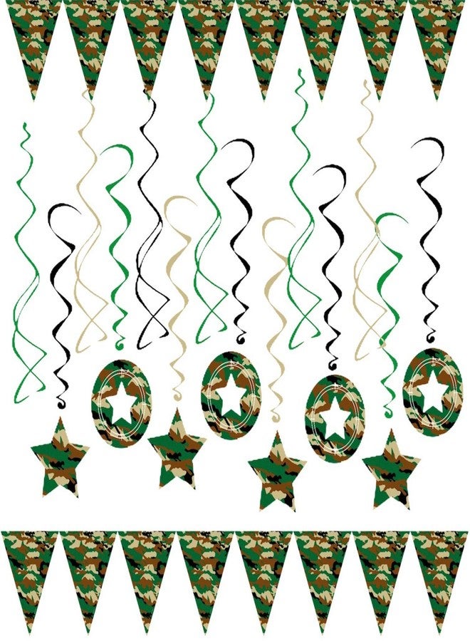 أوجامي مجموعة لوازم حفلات مموهة، قبعات حفلات أعياد الميلاد المموهة، أكياس هدايا منفوخة، 14 دوامة، 2 لافتة راية، خلفية واحدة، مثالية لحفلات توديع العزوبية المموهة، الجيش، القوات المسلحة، حفلات الصيد - Image 3