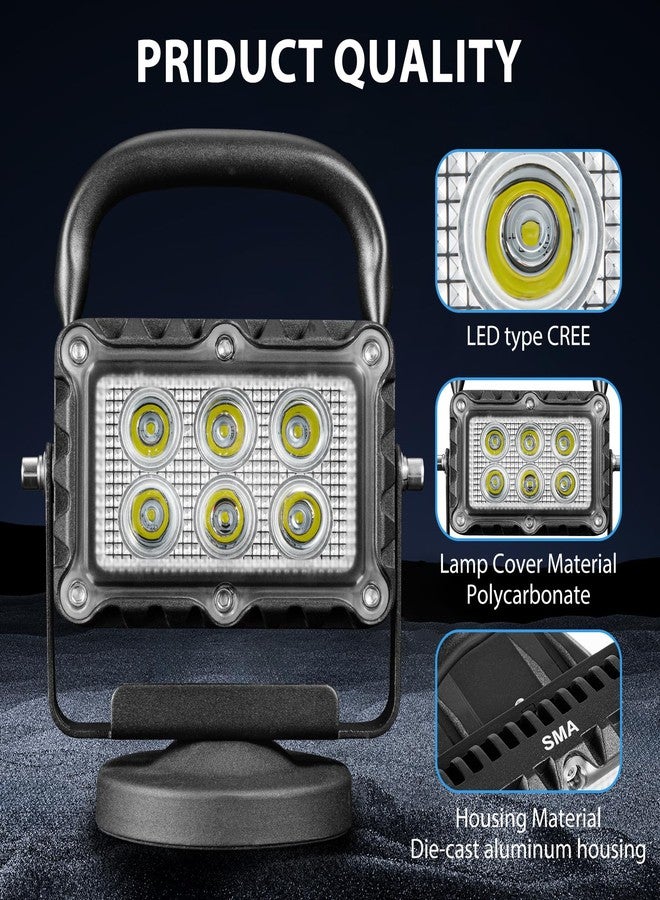 اس ام اي مصباح عمل LED بقوة 18 واط، 2400 لومن، مصنوع من سبائك الألومنيوم، عالي السطوع، قاعدة مغناطيسية قوية، لاسلكي، محمول، مقاوم للماء والغبار، مناسب لورش العمل، إصلاح السيارات، ومواقع البناء - Image 2