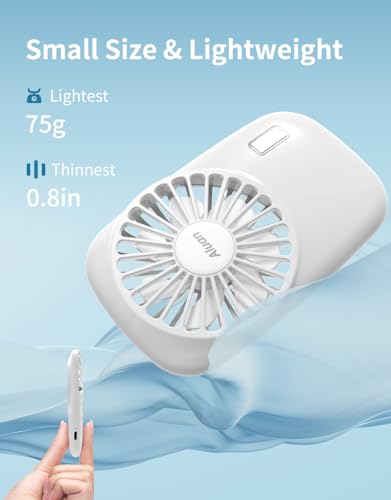 Aluan Handheld Fan Mini Fan Powerful Small Personal Portable Fan Speed Adjustable USB Rechargeable Cooling for Kids Girls Boys Woman Home Office Travel, White - Image 5