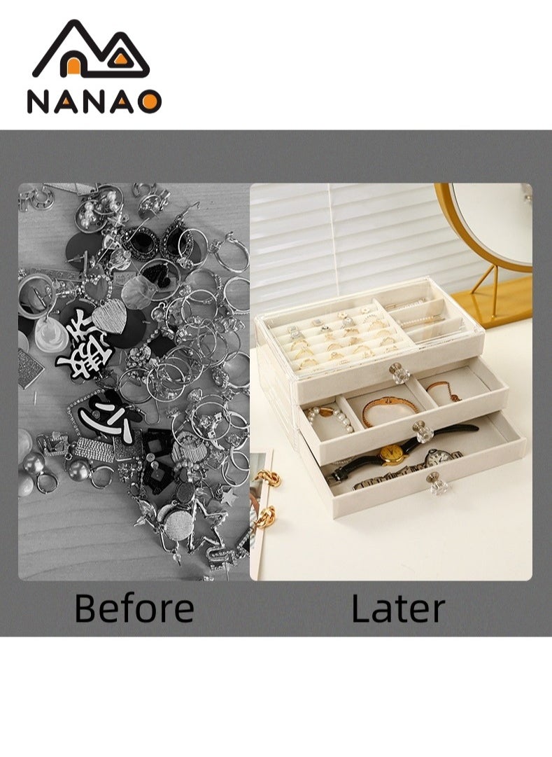 NANAO Multi-functional Jewelry Storage Boxes And Organizers for Women Girls Velvet Flannelette Earrings Rings Necklace Bracelets Jewelry Tray Storage Case  - Image 4