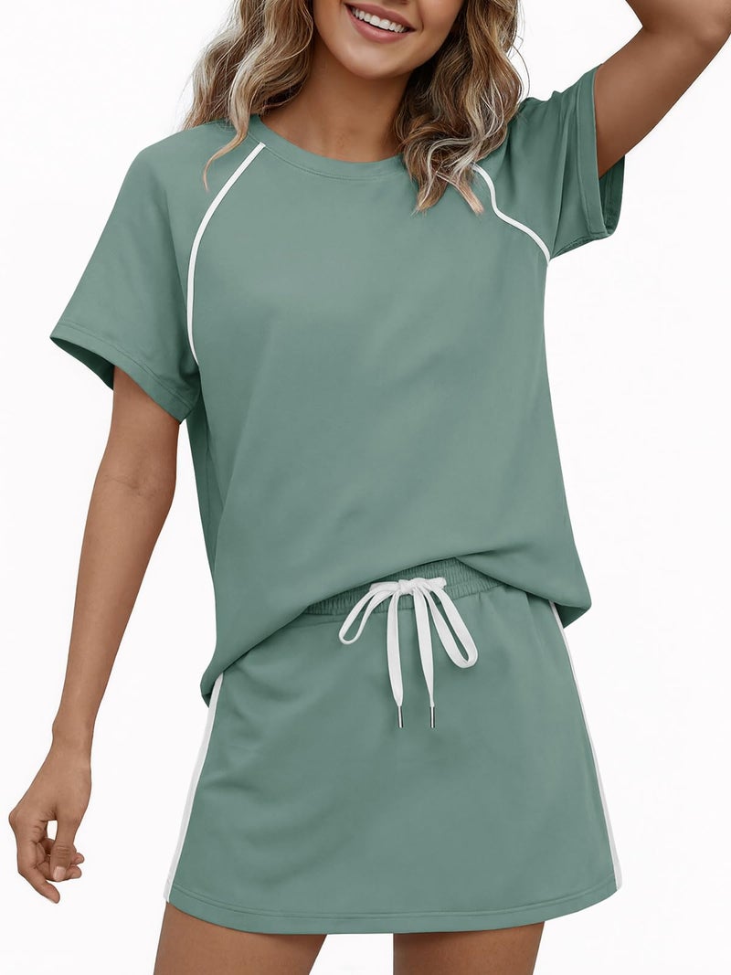 Yousify Womens 2 Piece Skirt Sets Summer Short Sleeve Tops and Tennis Skort Lounge Set Vacation Workout Matching Outfits - Image 5