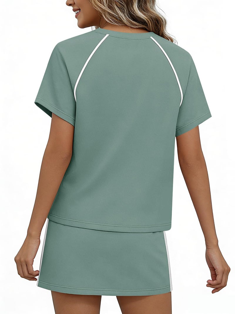 Yousify Womens 2 Piece Skirt Sets Summer Short Sleeve Tops and Tennis Skort Lounge Set Vacation Workout Matching Outfits - Image 4