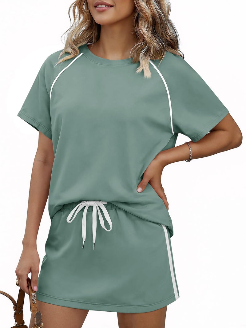 Yousify Womens 2 Piece Skirt Sets Summer Short Sleeve Tops and Tennis Skort Lounge Set Vacation Workout Matching Outfits - Image 3