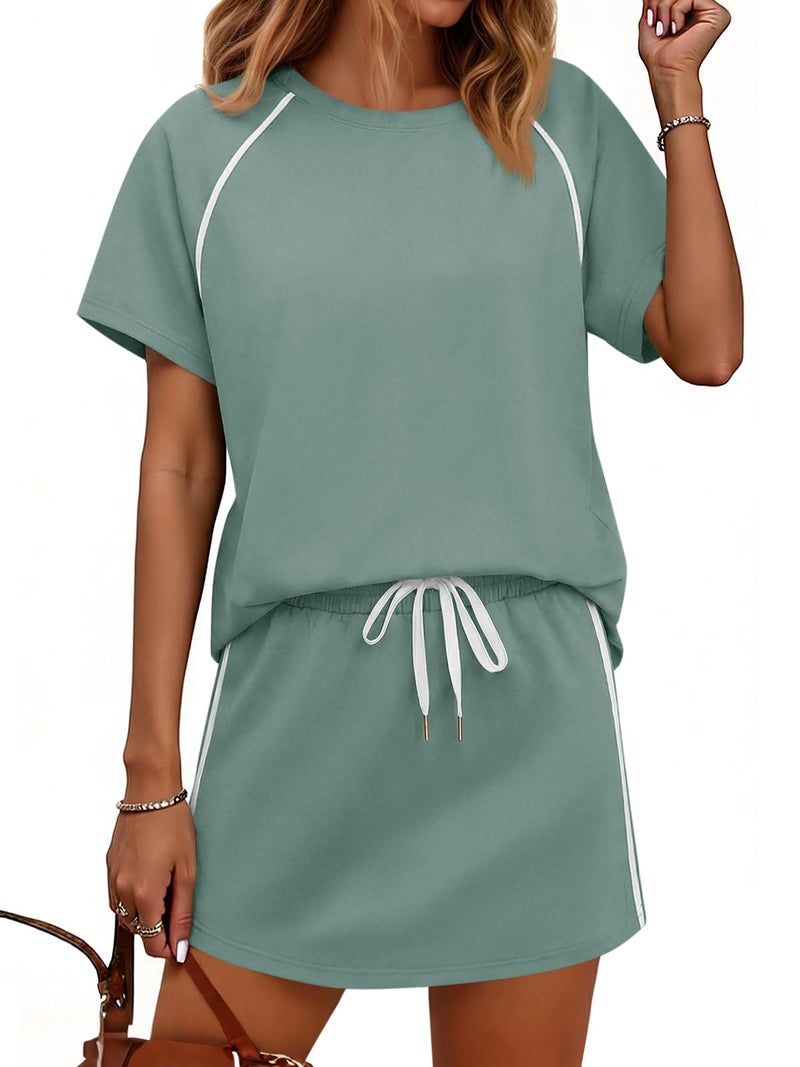 Yousify Womens 2 Piece Skirt Sets Summer Short Sleeve Tops and Tennis Skort Lounge Set Vacation Workout Matching Outfits - Image 1