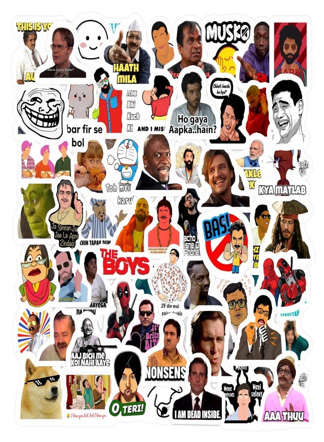 True Flair مجموعة ملصقات True Flair المقاومة للماء، 60 ملصقًا، للبالغين | ملصقات فينيل لاصقة ذاتية اللصق بتصميمات ميمز لأجهزة الكمبيوتر المحمولة | ملصقات متعددة الألوان لأجهزة الكمبيوتر المحمولة، والمذكرات، والجيتار، والهواتف المحمولة - لا تترك أي أثر - Image 1