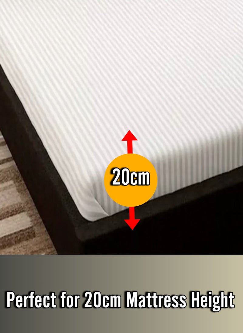 Blueberry White Cotton Queen Striped Fitted Elastic Bedsheet Set 180x200+20cm - Image 2