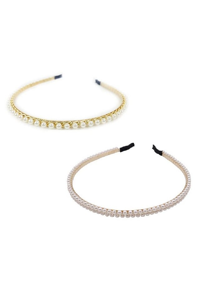 El Regalo 2 PCs Pearl Beads Hair Band Headband for Kids, Girls and women | Bridal Fancy Wedding Party Pearls Hairbands (Option- 4) - Image 1