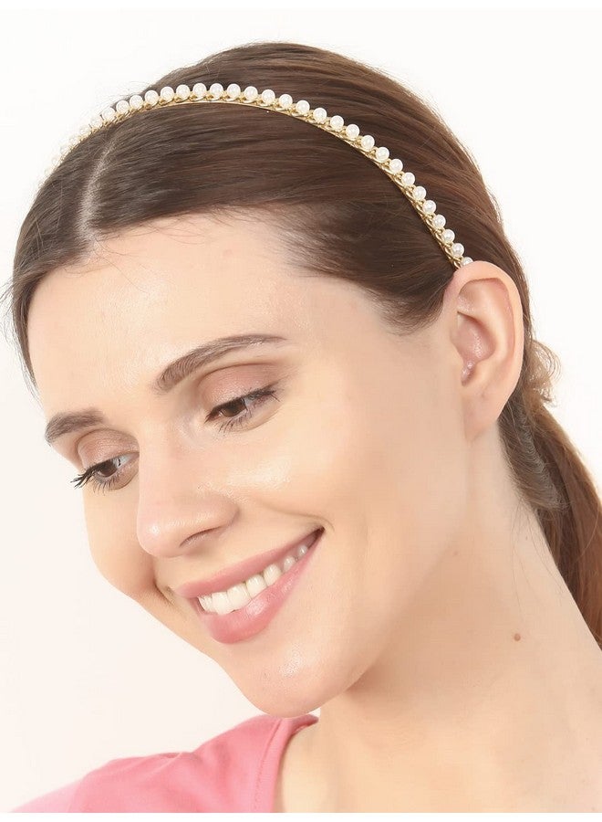 El Regalo 2 PCs Pearl Beads Hair Band Headband for Kids, Girls and women | Bridal Fancy Wedding Party Pearls Hairbands (Option- 4) - Image 4