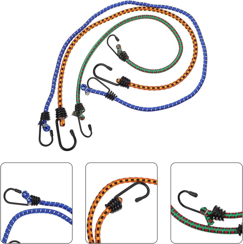 3pcs Elastic Bungee Cord Set with Hooks Cargo Binding Belt High Elastic Rubber Tie-Down Straps for Outdoor Travel and Cargo Securing Random Random Color - Image 5