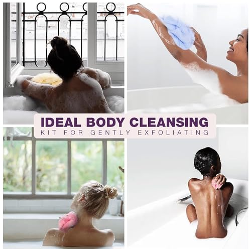RIUOTA 3 Pieces Exfoliating Washcloth Towel African Net Sponge Japanese Washcloth Exfoliating Sponge Loofah Exfoliating Body for Body ExfoliationPinkBlueGreen - Image 3