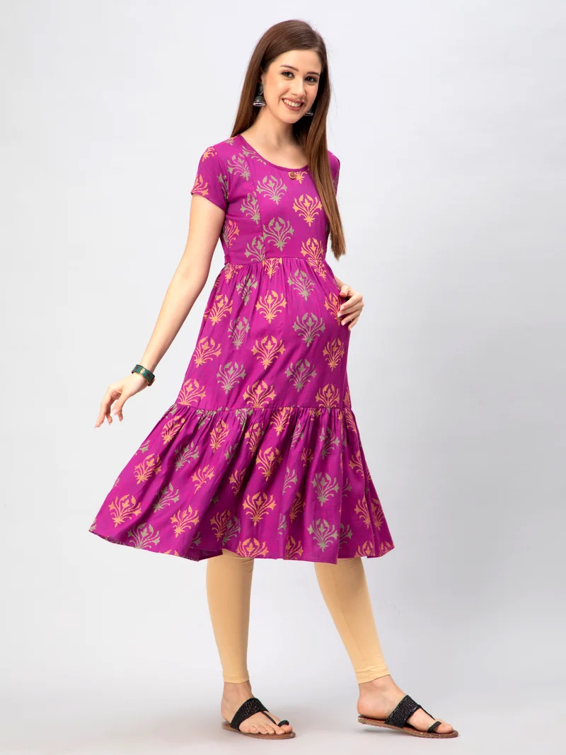 CEE 18 Women's Cotton Rayon A-Line Maternity Feeding Kurti with Zippers