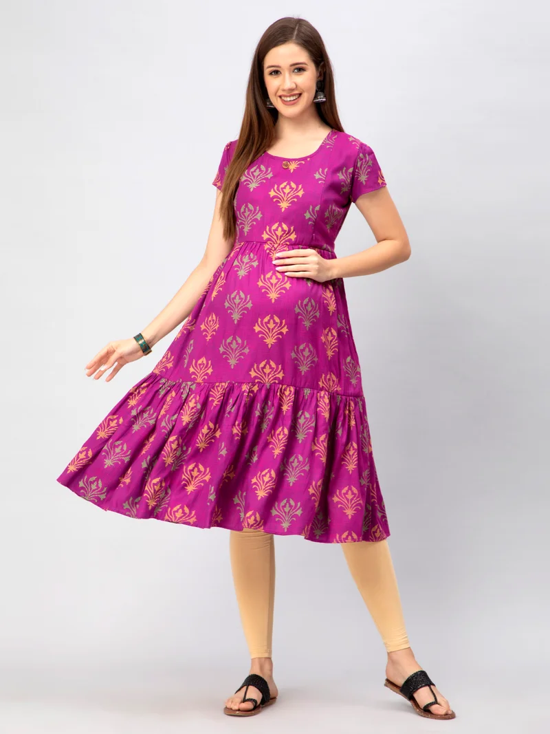 CEE 18 Women's Cotton Rayon A-Line Maternity Feeding Kurti with Zippers