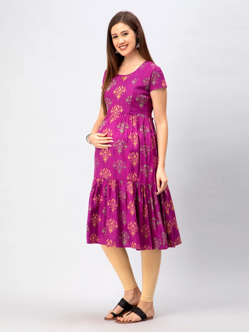 CEE 18 Women's Cotton Rayon A-Line Maternity Feeding Kurti with Zippers