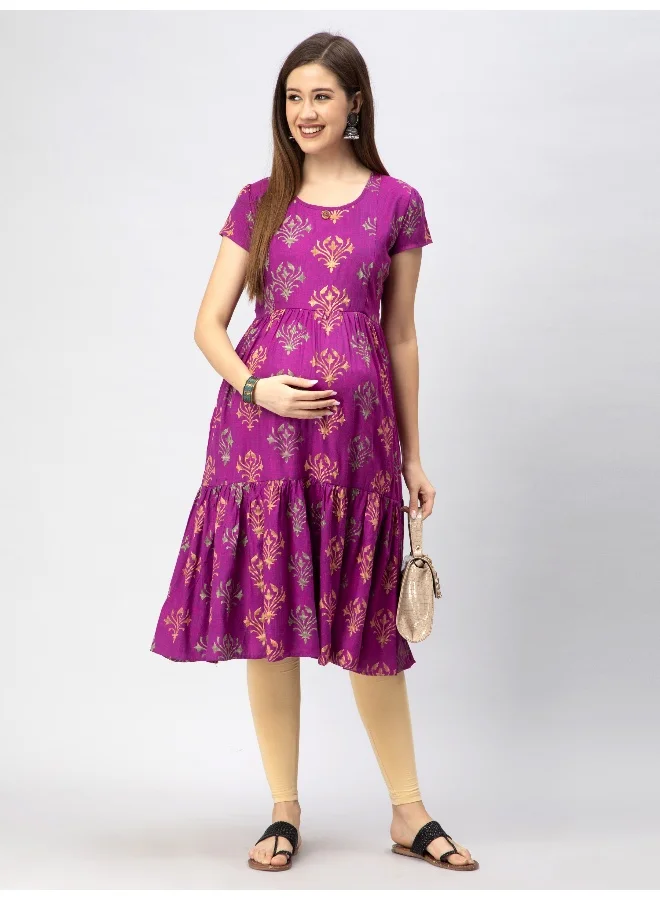 CEE 18 Women's Cotton Rayon A-Line Maternity Feeding Kurti with Zippers