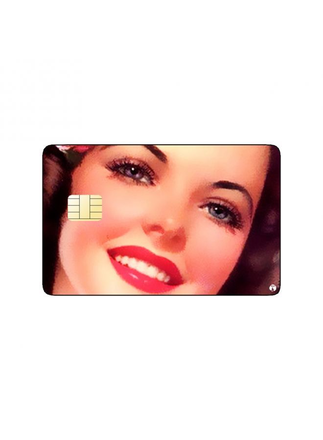 RKN PRINTED BANK CARD STICKER Beautiful Woman Drawing With Flowers - Image 1