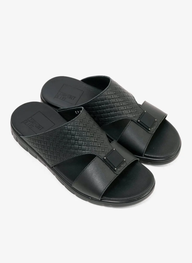 Comfort Plus Comfort Plus Men's Embossed Leather Sandals with Antiskid Grip Black