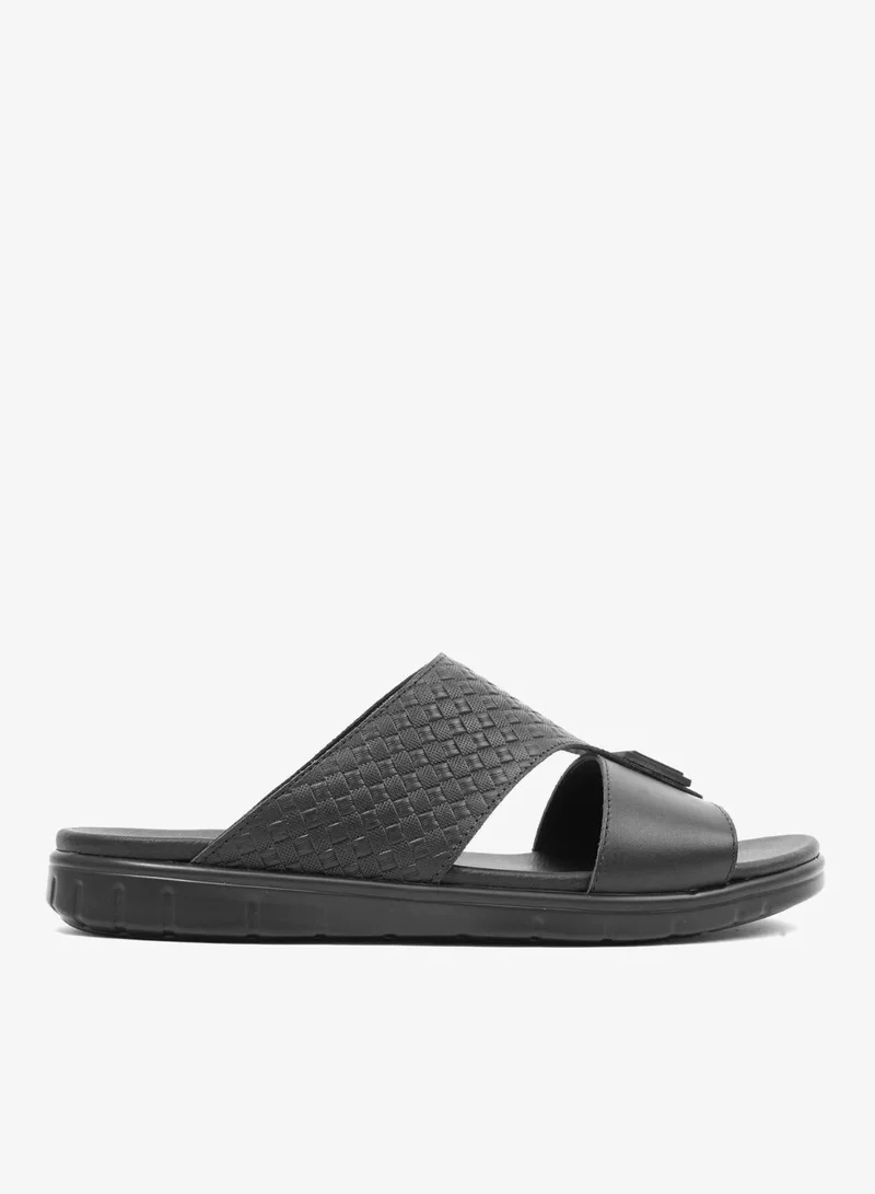 Comfort Plus Comfort Plus Men's Embossed Leather Sandals with Antiskid Grip Black