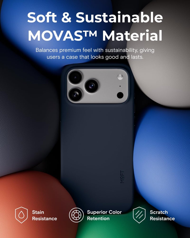 MOFT for iPhone 17 Pro Max Case- MOVAS Snap Case, MagSafe Compatible, Soft-Touch Vegan Leather, Classic Minimalist Design, Lightweight, Stain-Resistant & Camera Protection, Navy Blue - Image 3