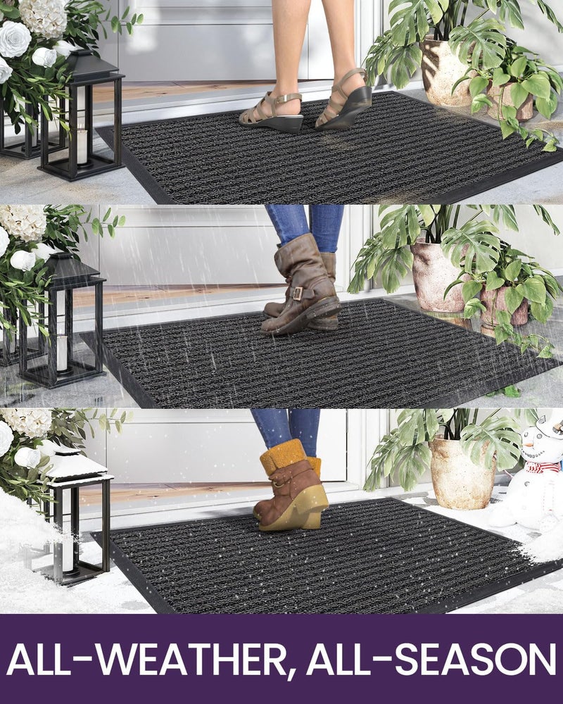 DEXI Front Door Mat Outside Entrance, 50 x 80 cm, Heavy Duty Rubber Doormat, Stain and Fade Resistant, Low Profile, Easy Clean for Patio Entryway, Striped Grey - Image 4