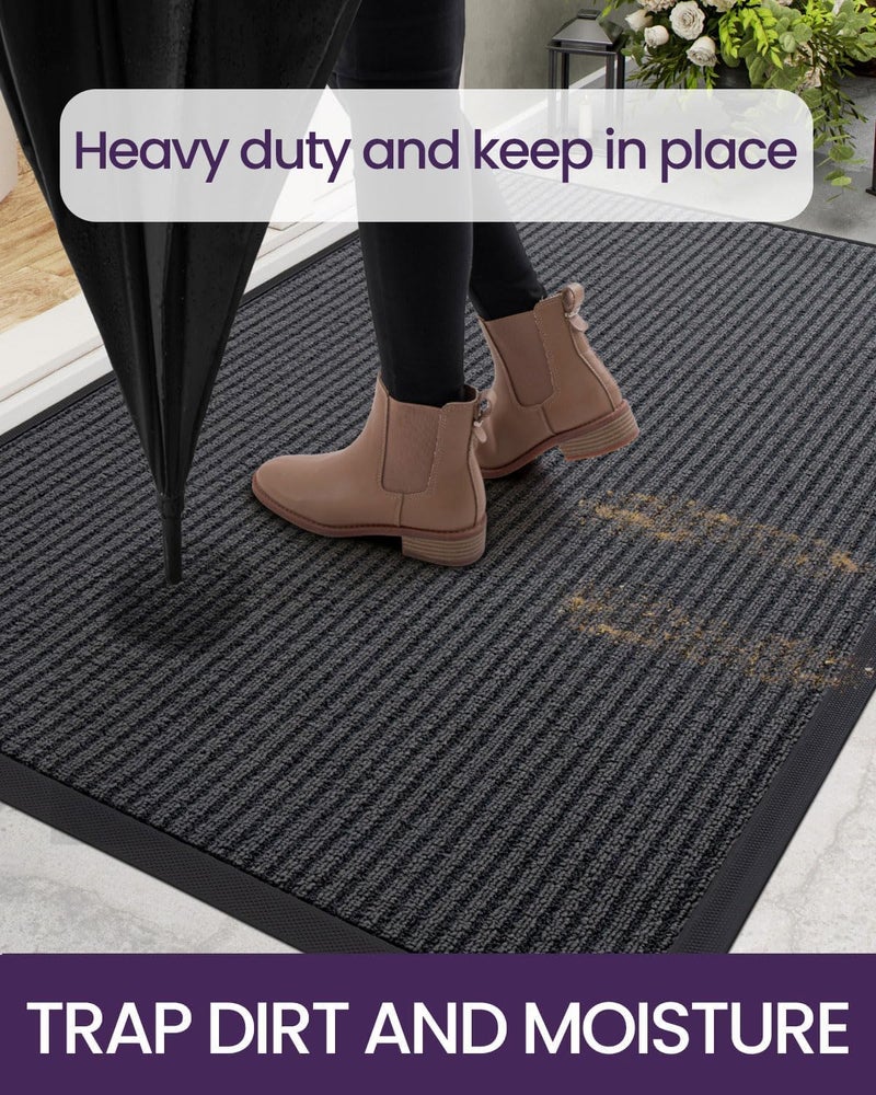 DEXI Front Door Mat Outside Entrance, 50 x 80 cm, Heavy Duty Rubber Doormat, Stain and Fade Resistant, Low Profile, Easy Clean for Patio Entryway, Striped Grey - Image 5
