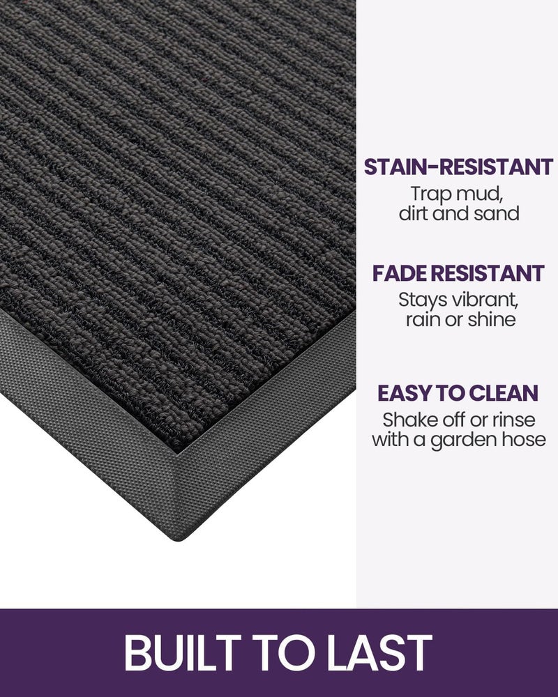 DEXI Front Door Mat Outside Entrance, 50 x 80 cm, Heavy Duty Rubber Doormat, Stain and Fade Resistant, Low Profile, Easy Clean for Patio Entryway, Striped Grey - Image 3