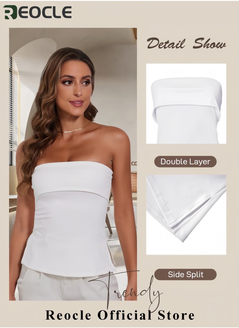 REOCLE - Women's Sexy Tube Tops Off Shoulder Strapless Bandeau Top Side Split Y2K Going Out Trendy Outfits - Image 1