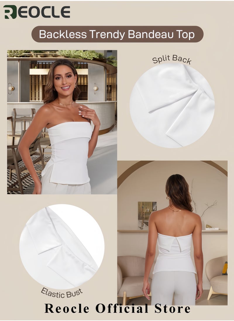 REOCLE - Women's Sexy Tube Tops Off Shoulder Strapless Bandeau Top Side Split Y2K Going Out Trendy Outfits - Image 1