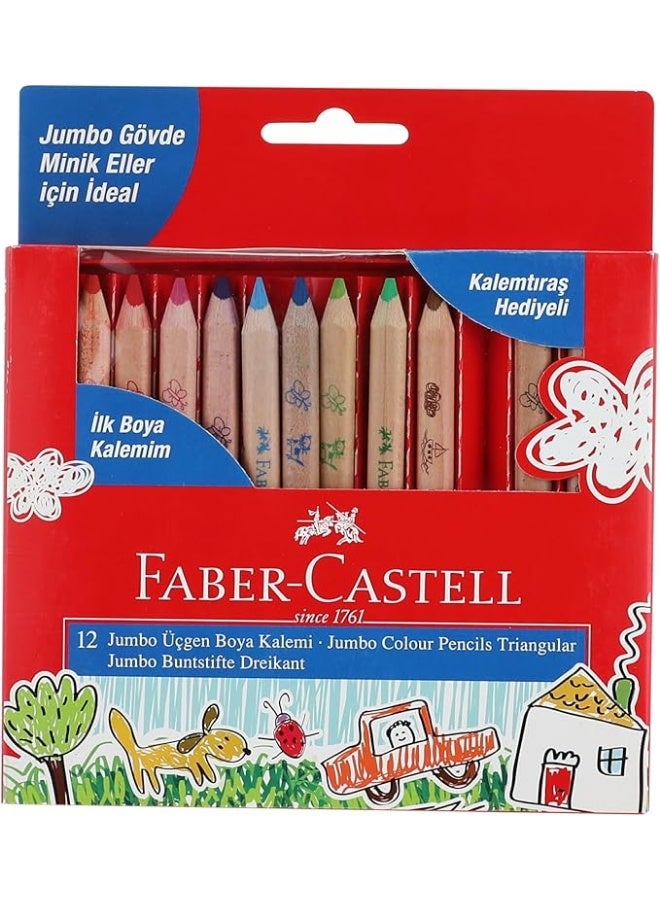 Faber-Castell Wooden Jumbo Short Colored Pencil 12-Piece Set