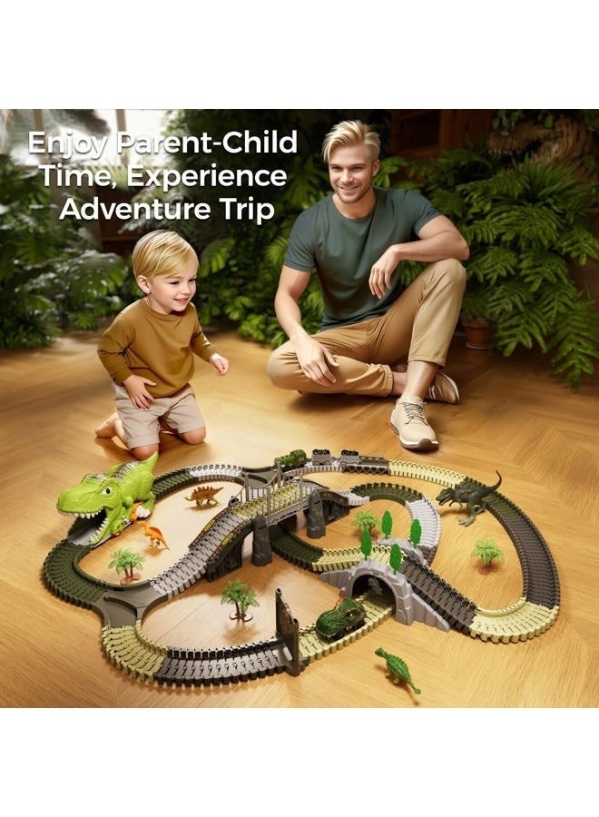 Bukela Dinosaur Toys Race Track, 281 Pcs Dinosaur Train Set for Kids 3-5 5-7, Flexible Train Tracks with 4 Dinosaurs Figures, 2 Electric Race Cars with Light, Create A Dinosaur Road Race for Toddlers - Image 5