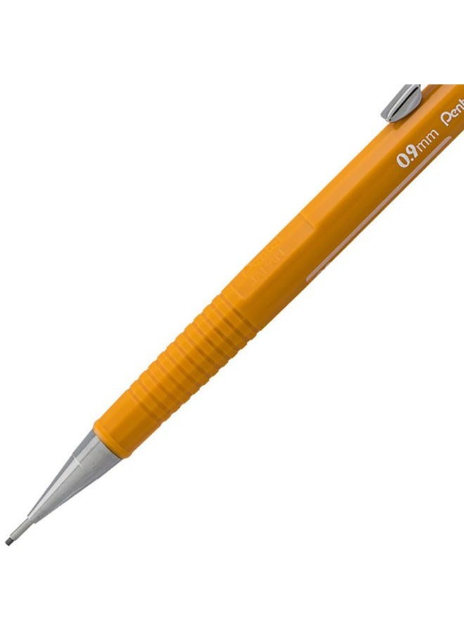 Pentel 0.9mm (P209) Yellow P200 Series Automatic Mechanical Draughting Pencil Refillable Lead Eraser P209-G (Pack Of 6) - Image 3