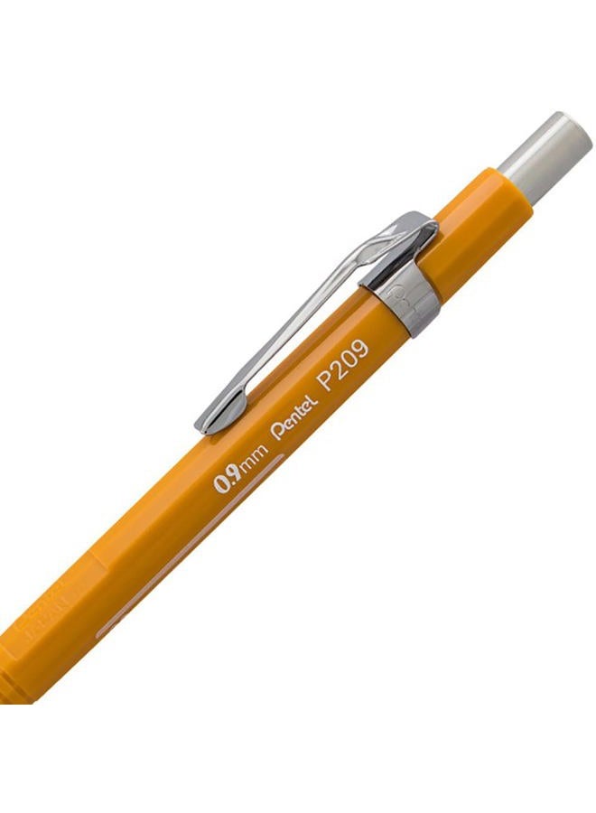 Pentel 0.9mm (P209) Yellow P200 Series Automatic Mechanical Draughting Pencil Refillable Lead Eraser P209-G (Pack Of 6) - Image 4