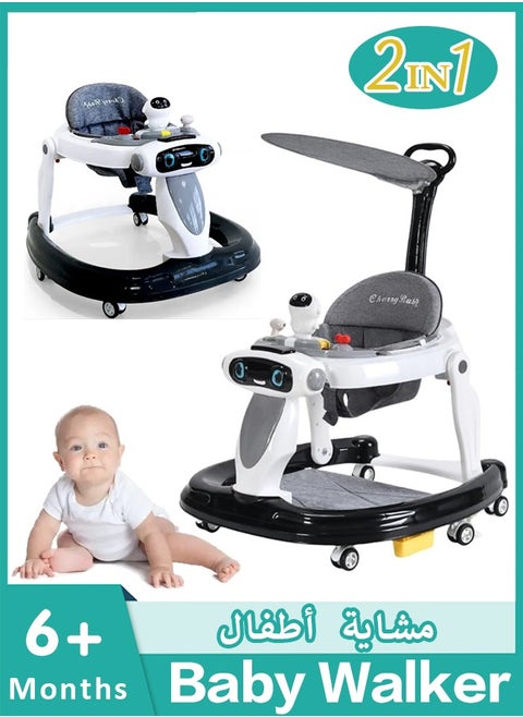 2 in 1Multifunctional Baby Walker,Music Baby Walker with Parent Push Handle,Portablem Baby Walker with Wheels and Check, Adjustable Seat Removable Tray Baby Walkers and Activity Center for Boys Girls Babies 7-18 Months