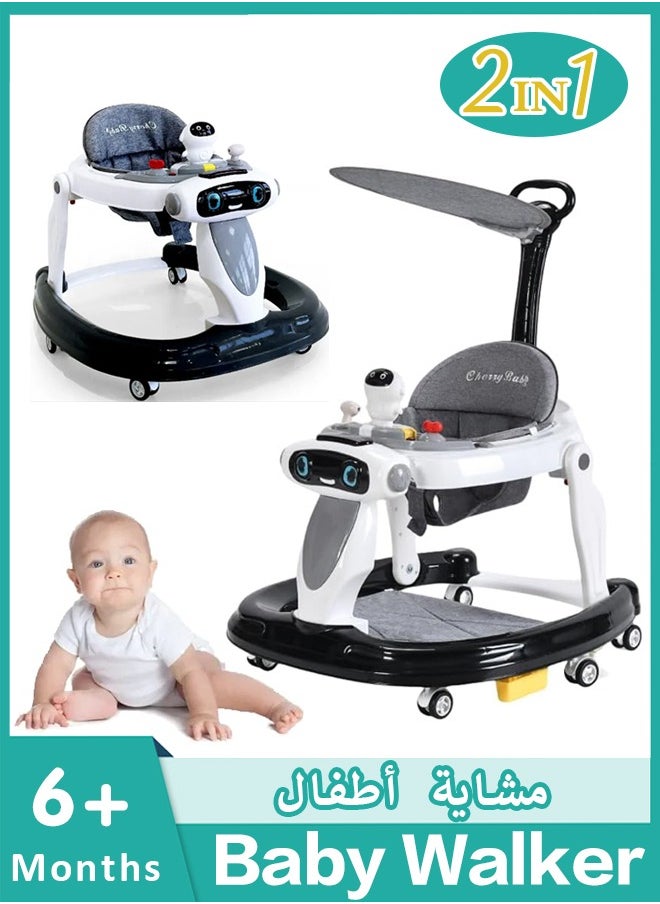 Generic - 2 in 1Multifunctional Baby Walker,Music Baby Walker with Parent Push Handle,Portablem Baby Walker with Wheels and Check, Adjustable Seat Removable Tray Baby Walkers and Activity Center for Boys Girls Babies 7-18 Months - Image 1