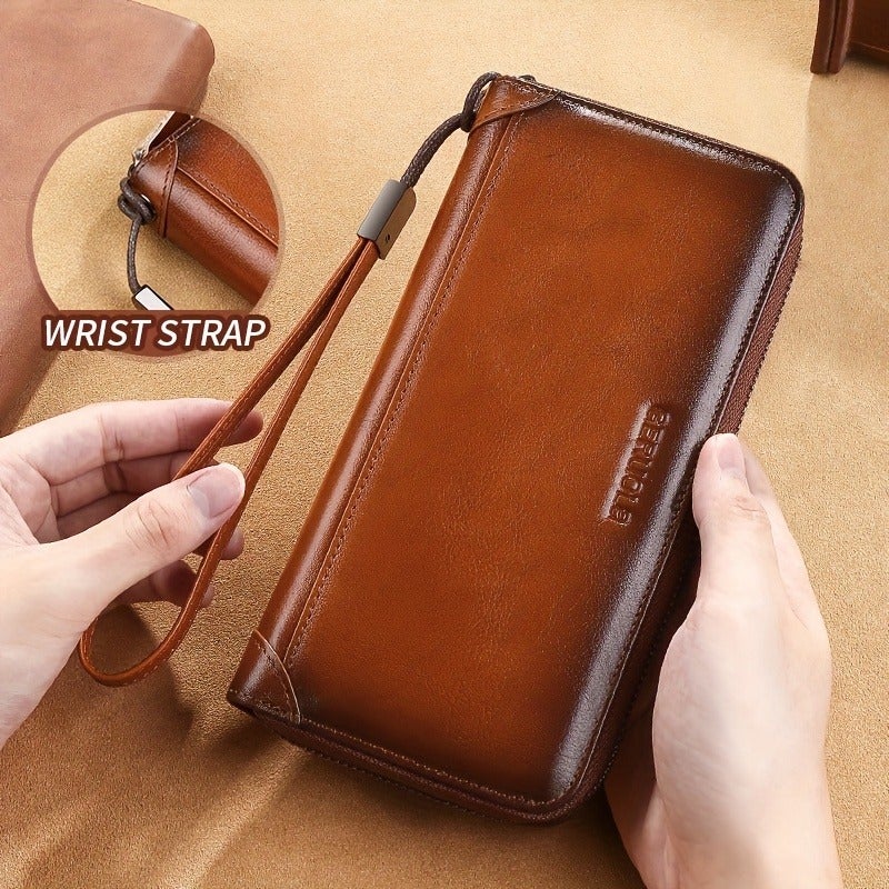 GERUOLA Men's Genuine Leather Long Wallet, Soft Cowhide Clutch, Travel Lightweight Luxury Simple Large Capacity Anti-Scan Gradient Coffee Color, Top Grain Cowhide, Large Capacity RFID Blocking Credit Card Holder, Portable for Work, Business, Commute, Office Gift, Anniversary, Couple, Birthday, Valentine's Day Gift, Leather Wallet, Father's Day Gift, Christmas, Thanksgiving Gift - Image 5