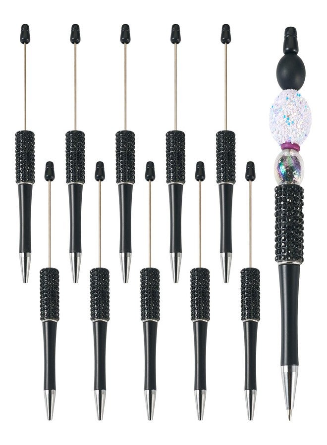 BB Beadthoven Beadthoven 10pcs Diamond Beadable Pens, Bling Rhinestone Beaded Pens DIY Plastic Bead Pen Crystal Shaft Black Ink Ballpoint Pens for DIY Pens Decorations Supplies Gift Office School - Black - Image 1