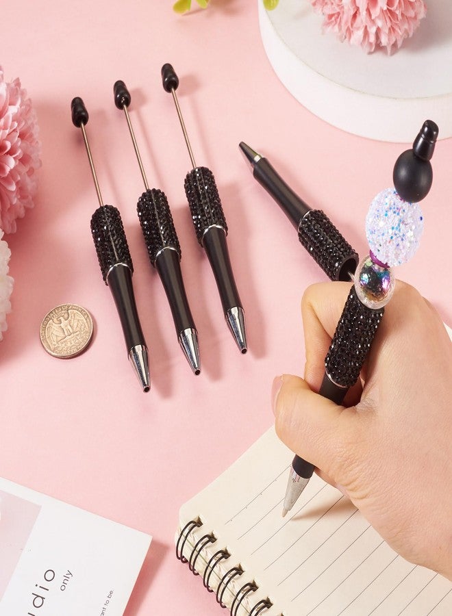 BB Beadthoven Beadthoven 10pcs Diamond Beadable Pens, Bling Rhinestone Beaded Pens DIY Plastic Bead Pen Crystal Shaft Black Ink Ballpoint Pens for DIY Pens Decorations Supplies Gift Office School - Black - Image 3