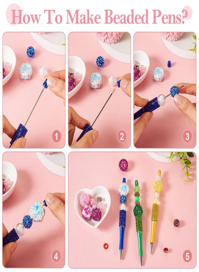 BB Beadthoven Beadthoven 10pcs Diamond Beadable Pens, Bling Rhinestone Beaded Pens DIY Plastic Bead Pen Crystal Shaft Black Ink Ballpoint Pens for DIY Pens Decorations Supplies Gift Office School - Black - Image 4