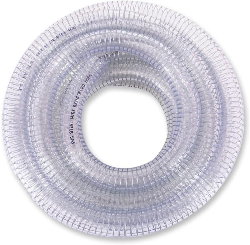 DAVCO 1/2" ID x 10 ft PVC Reinforced Tubing With Spiral Steel Wire, High Pressure Flexible Vinyl Hose Heavy Duty Clear Suction Tube,Non-Toxic, Vacuum Dust Collection Pipe - Image 1