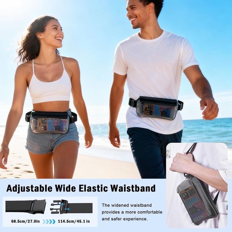 UOEPOWA Waterproof Waist 2 Pack, IPX8 Waterproof Waist Pouch with Adjustable Strap, Touch Screen Dry Bag for Phone Passport Wallet, Floating Water proof Pouch for Cruise Beach Swimming Boating - Image 4