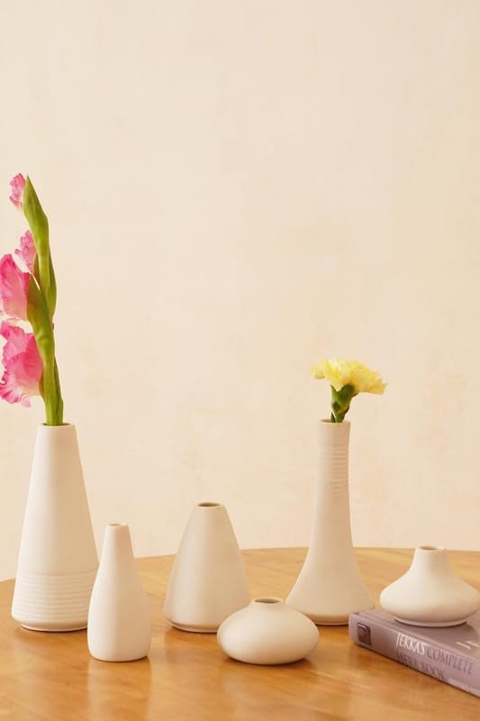 PUREZENTO White Japanese Ikebana Vase - Set of 6 | Unique Geometric Shapes Vase for Decor Centerpiece & Showpiece | Decorative Vases for Home, Living Room, Office & Tabletop Decorations - Image 1