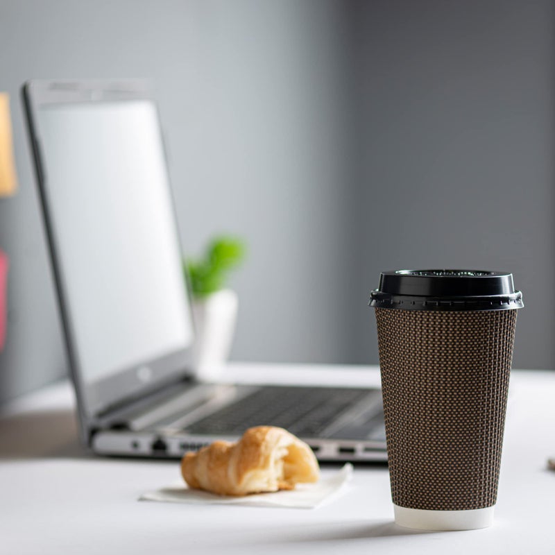 Gusto Comfy Package [16 oz. - 50 Sets Insulated Brown Patterned Ripple Paper Hot Coffee Cups With Lids (Lids Color May Vary) - Ideal for Hot Beverages  Travel  and Office Use - Image 5