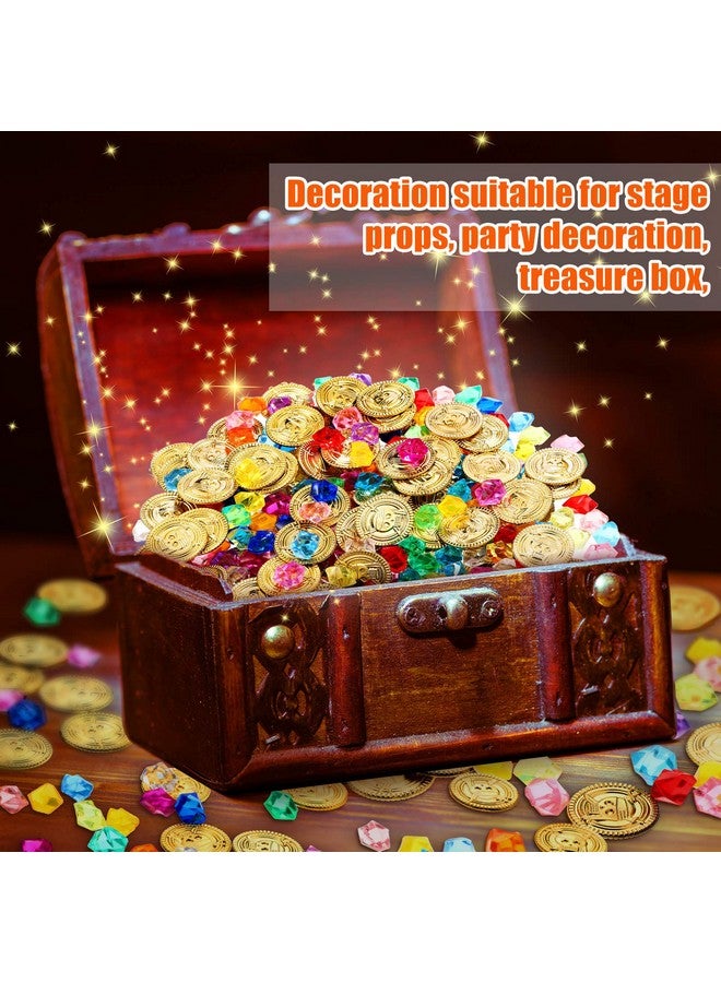 Skylety Pirate Treasure 100 Pieces Gold Coins and 100 Pieces Gem Jewelry Treasure Fake Gold Coins Toys for Pirate Party Decorations Halloween Adventure Themed Event Party Supplies - Image 5