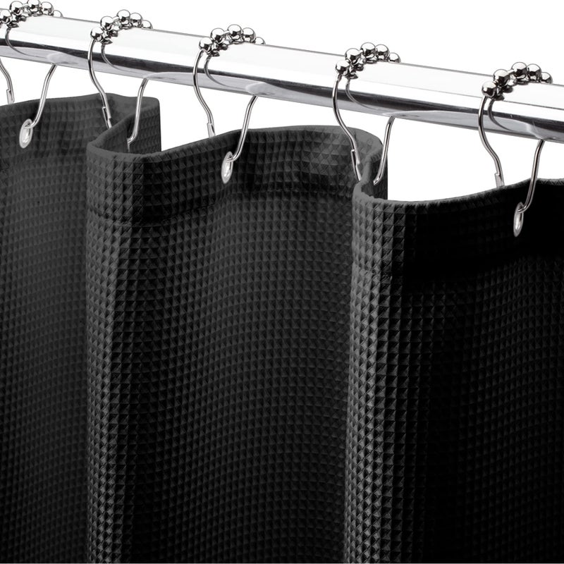 AmazerBath Waffle Shower Curtain  Stall Shower Curtain  Black Shower Curtain Fabric  Hotel Quality Bathroom Shower Curtains  Heavy Duty  36 x 72 Inches