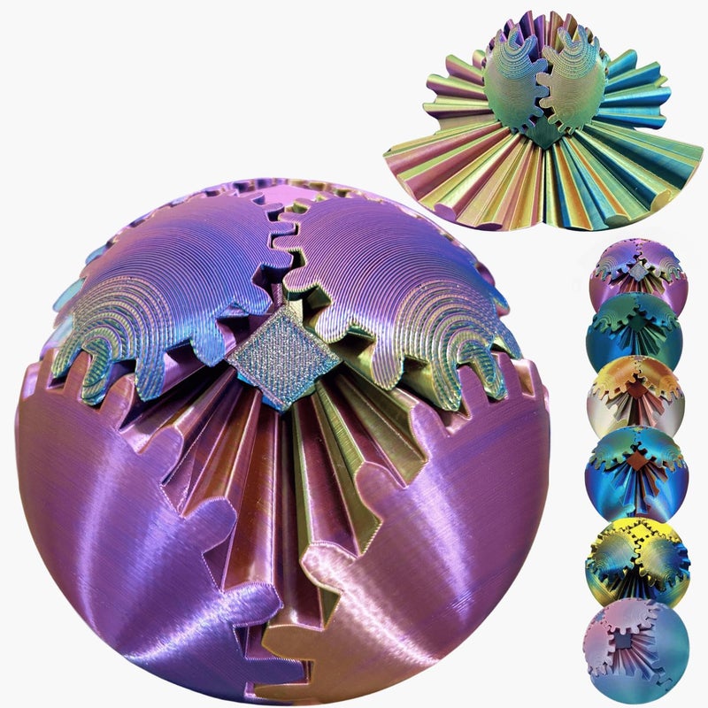 ULTHOOL Gear Ball 3D Printed Spin Ball Cube Fidget Toys, Gear Sphere Fidget Toy, GearSphere Desk Toy Stress Fidget Balls, Fidgets Spinners for Adults & Kids Anxiety Relaxing (Laser Purple Blue, 3.1 Inch) - Image 1