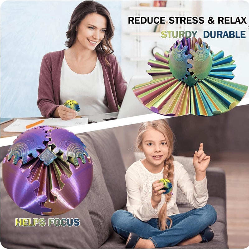 ULTHOOL Gear Ball 3D Printed Spin Ball Cube Fidget Toys, Gear Sphere Fidget Toy, GearSphere Desk Toy Stress Fidget Balls, Fidgets Spinners for Adults & Kids Anxiety Relaxing (Laser Purple Blue, 3.1 Inch) - Image 4