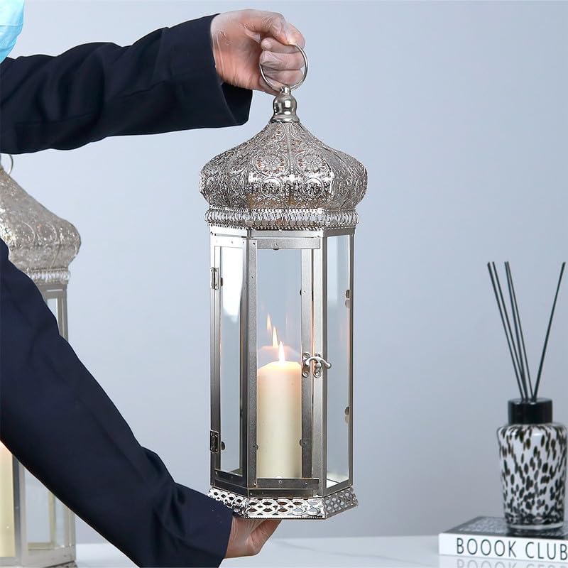 الهدايا مول  فانوس رمضان كلاسيكي أنيق لون فضي مقاس 18×48 سم - Image 1