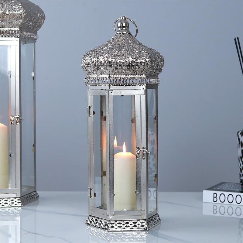 الهدايا مول  فانوس رمضان كلاسيكي أنيق لون فضي مقاس 18×48 سم - Image 2
