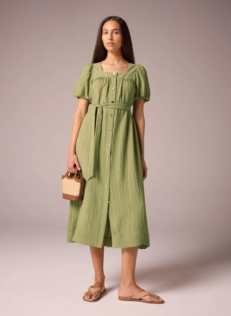 Matalan Khaki Belted Textured Midi Dress