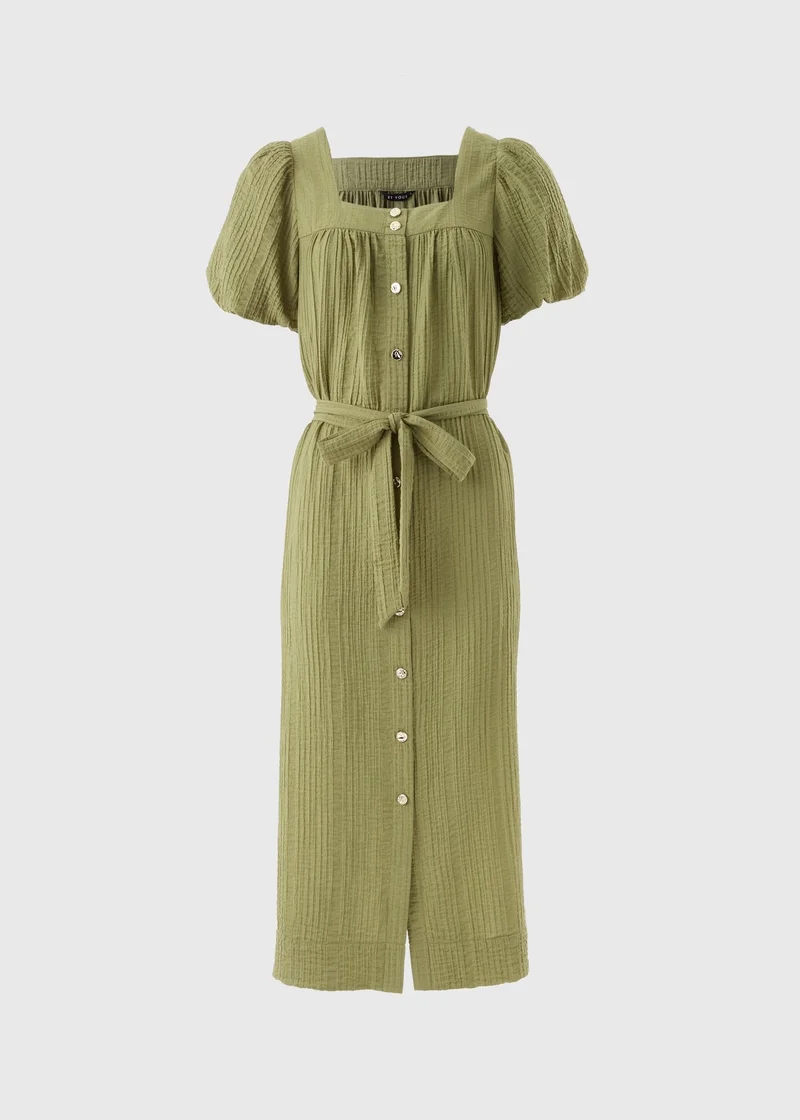 Matalan Khaki Belted Textured Midi Dress